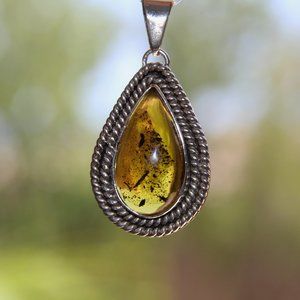 Sterling Silver Amber Teardrop Pendant